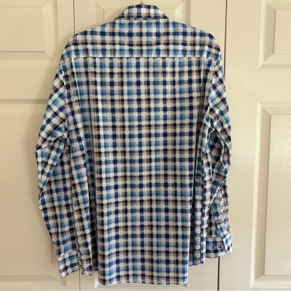 Johnston & Murphy blue and tan check dress shirt - Picture 6 of 8